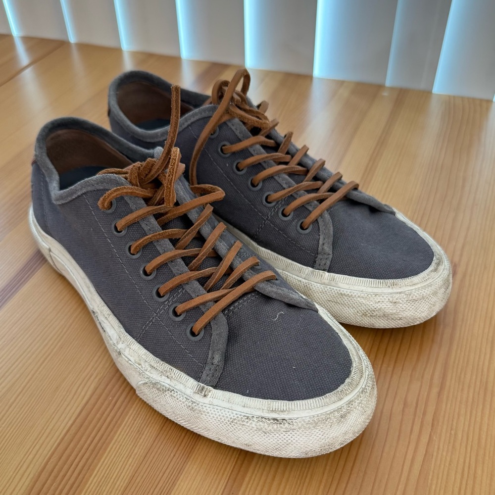 Frye Men's Ludlow Canvas Sneakers Blue Brown Leather Laces Casual Low Top 9.5
